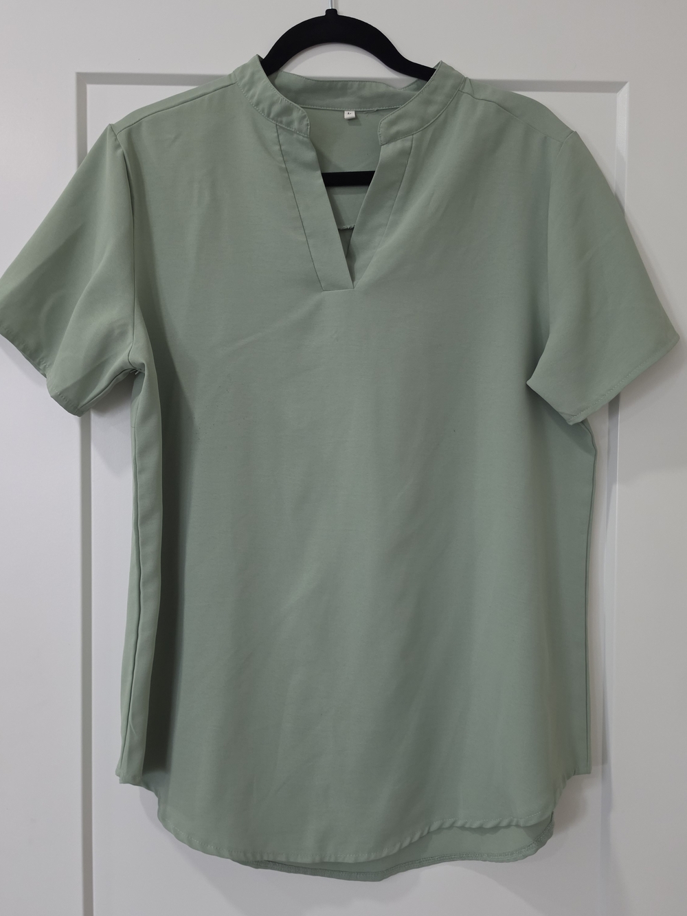 Sage Green Split-Neck Short Sleeve Blouse